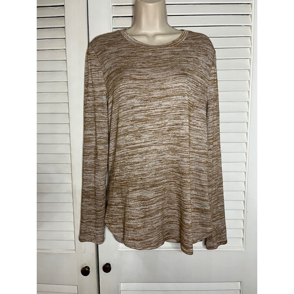 Banana Republic Luxespun Top Womens Large Tan Space Dye Long Sleeve Crew Neck
